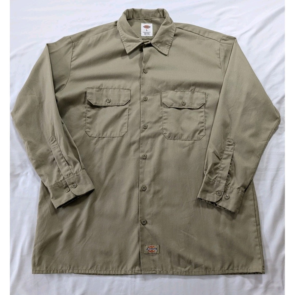 Dickies Mens Long Sleeve Twill Work Shirt Workwear - 574 - Khaki Size Lg